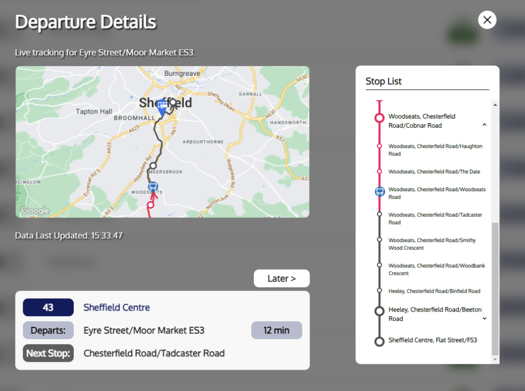 Live bus tracking modal